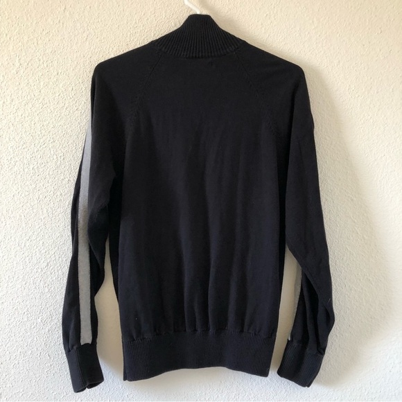 GUESS Black Gray Wool Blend Stripe sleeves Full Zip Sweater Women Small - Picture 7 of 8